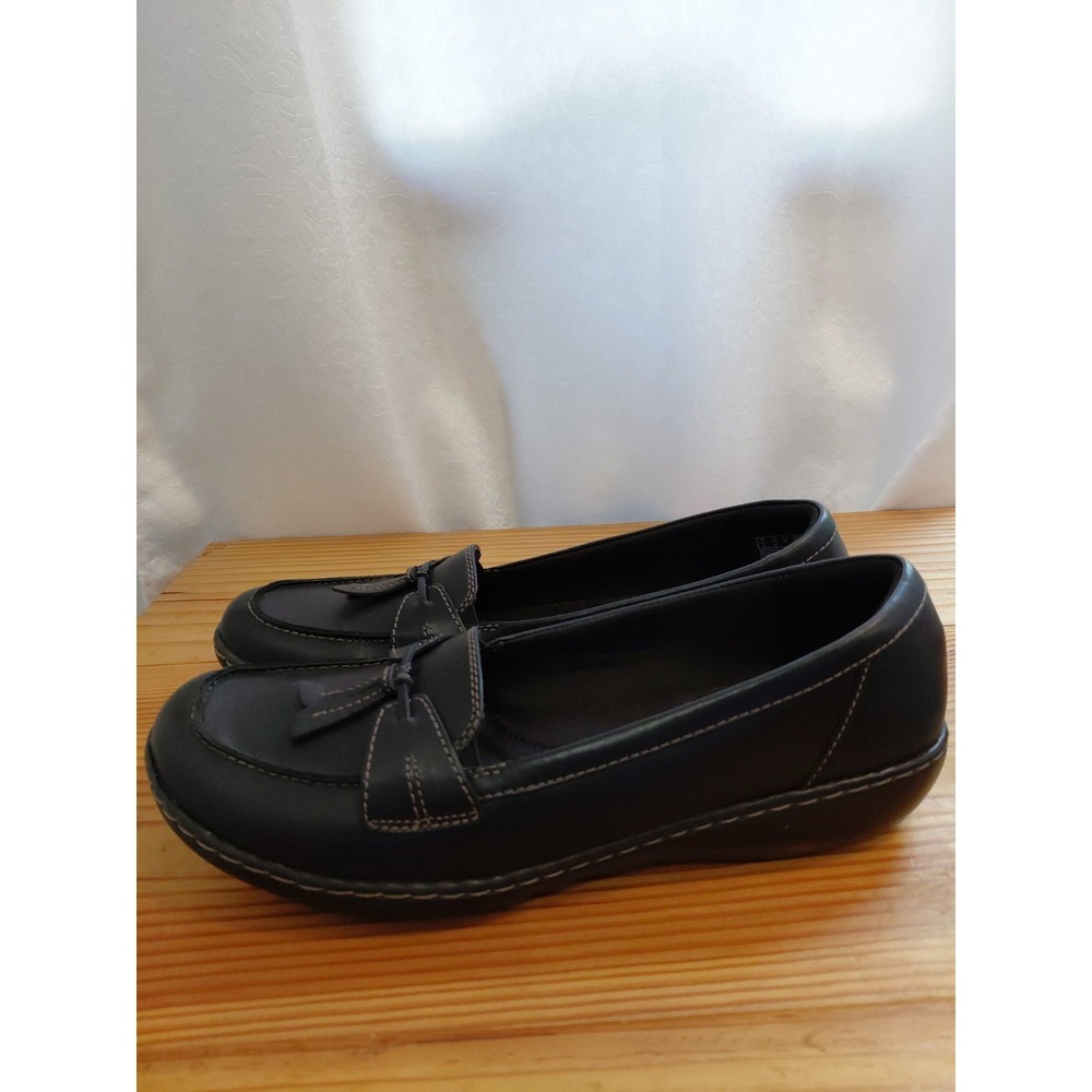 Clarks Ashland Comfort Loafer Flat Shoes Black Leather Tassel US 12 Narrow - Picture 4 of 8